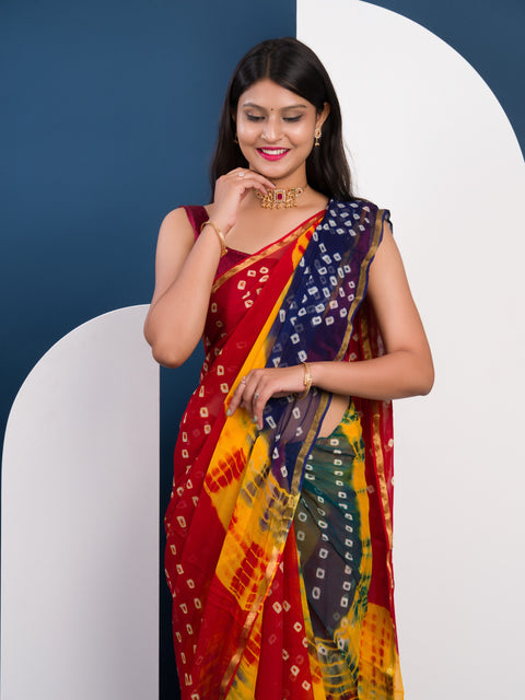 KcPc New Pure Georgette Multi Colour Shibori Print Bandhni saree Kar