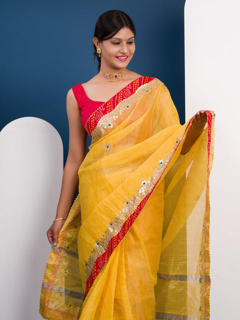 KcPc Pure Soft Cotton Kota Doriya With Gotapatti Work All Over Bandhej saree SWA
