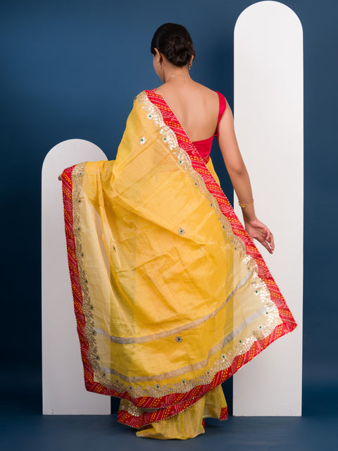 KcPc Pure Soft Cotton Kota Doriya With Gotapatti Work All Over Bandhej saree SWA
