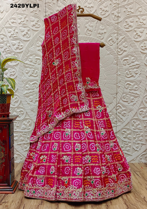 KcPc New Gaji Silk Bandhani Lehenga with Gota Patti Work BTU