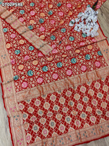 KcPc Originals Pure Meenakari Khaddi Georgette Upada Janglaw Bandhani Neemzari Saree Red