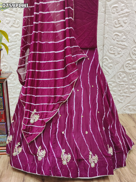 KcPc New  Leheriya Design Chinon Silk with katdana Gotapatti Handwork Lehenga RAJ