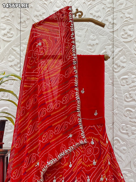 KcPc New pure Georgette Bandhej With Cutdana Gotapatti work Jaipuri Lehenga RTK
