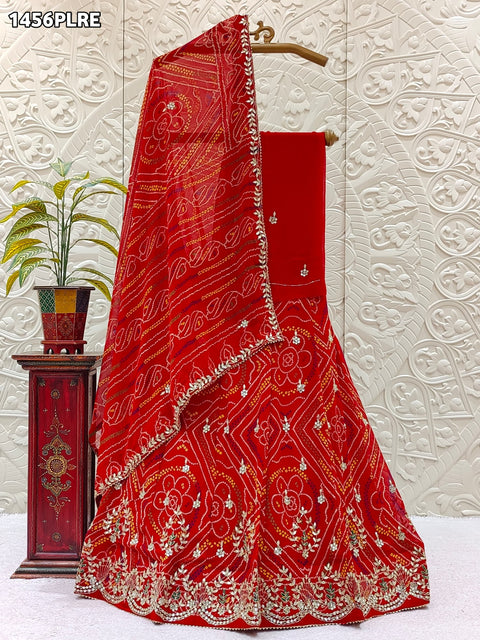 KcPc New pure Georgette Bandhej With Cutdana Gotapatti work Jaipuri Lehenga RTK