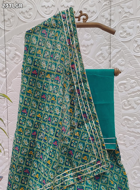 KcPc Latest Jaipur Patola style Kota Doria Gota Patti Lehenga KMLGreen