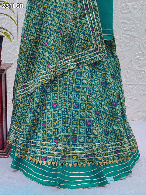 KcPc Latest Jaipur Patola style Kota Doria Gota Patti Lehenga KMLGreen