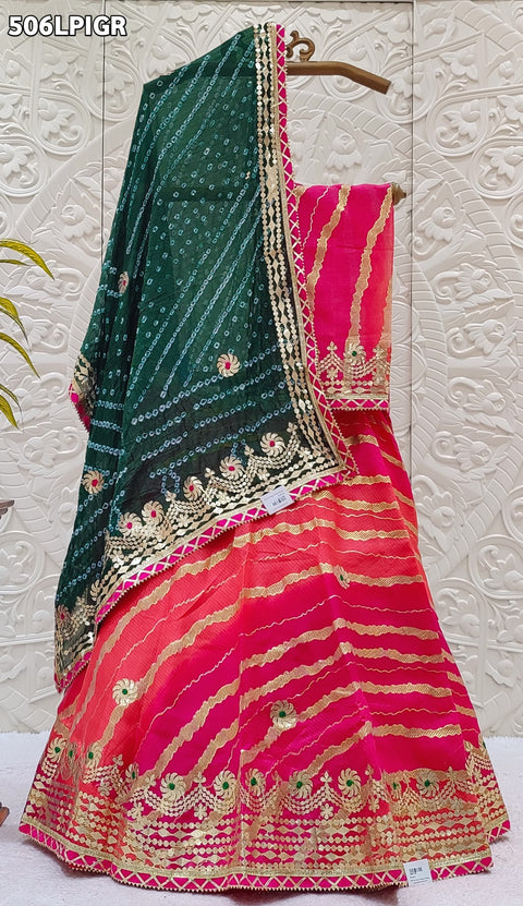 KcPc Pure Kota silk Rajasthani Lehriya Print With Gotapatti Work Lehenga   KML