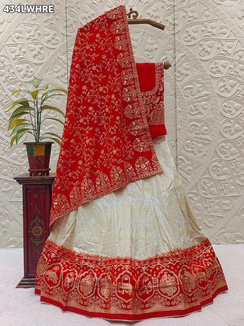 KcPc Pure banarasi dola silk with zari work Lehenga  BTU  White red