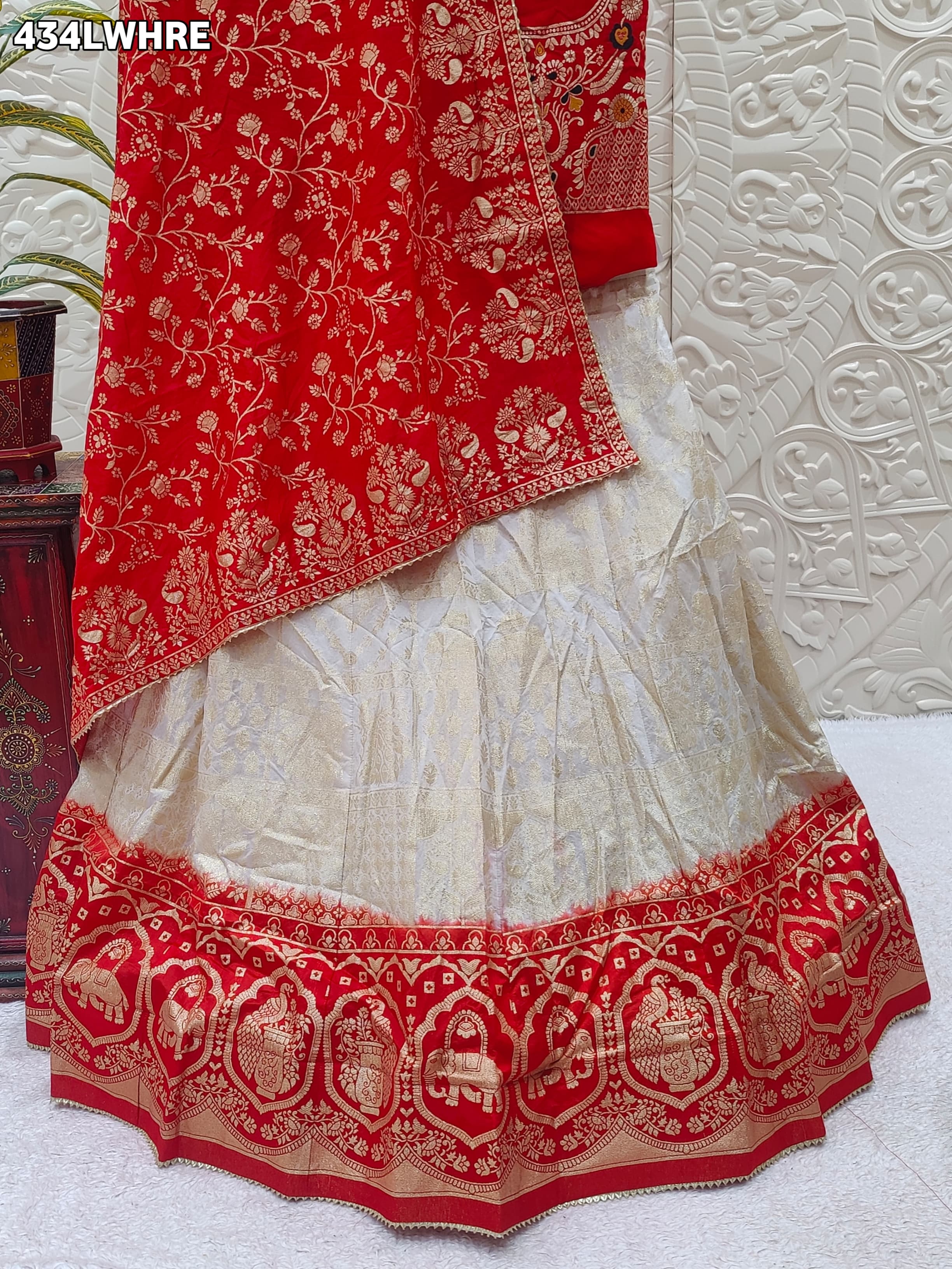 KcPc Pure banarasi dola silk with zari work LehengaBTUWhite red