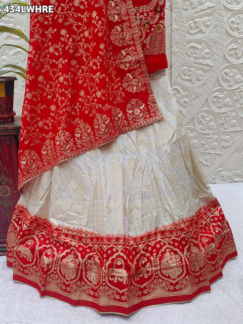 KcPc Pure banarasi dola silk with zari work Lehenga  BTU  White red