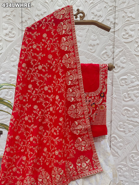 KcPc Pure banarasi dola silk with zari work Lehenga  BTU  White red