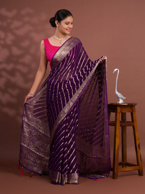 KcPc New Pure khaddi Georgette Banarasi Handloom Leheriya Zari Weaving Saree  MAHA