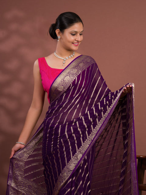 KcPc New Pure khaddi Georgette Banarasi Handloom Leheriya Zari Weaving Saree  MAHA