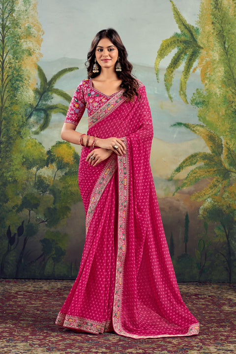 KcPc New Beautiful Georgette Bandhani With Gotapatti Work Saree BHA