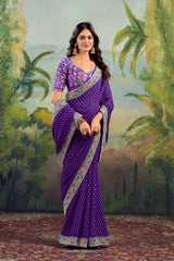 Georgette Bandhani With Gotapatti Work Sareein blue colour
