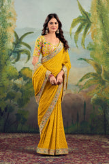 Gotapatti embroidery Work in yellow colour