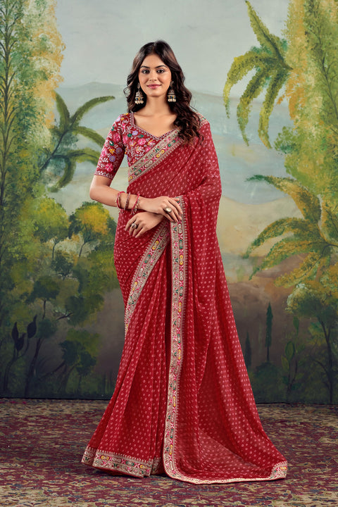 KcPc New special Georgette Bandhani With Gotapatti Work Saree BHA