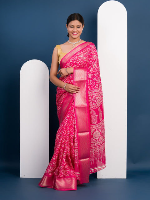KcPc New Special Cotton silk Ajrakh style With Ajrakh HandPrint Work Saree STL