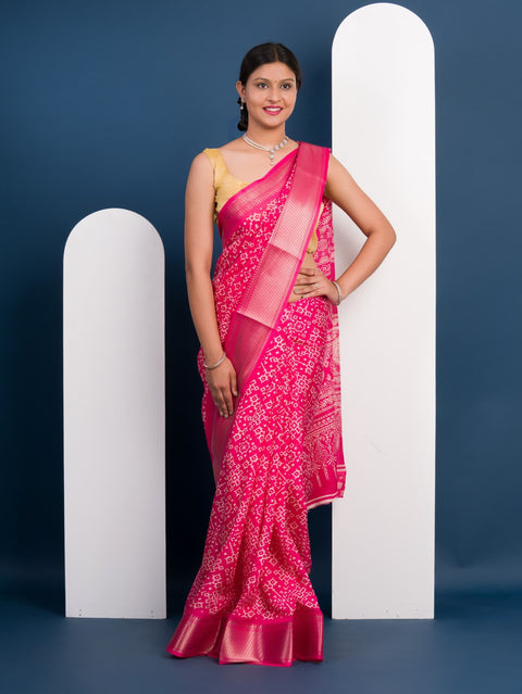 KcPc New Special Cotton silk Ajrakh style With Ajrakh HandPrint Work Saree STL