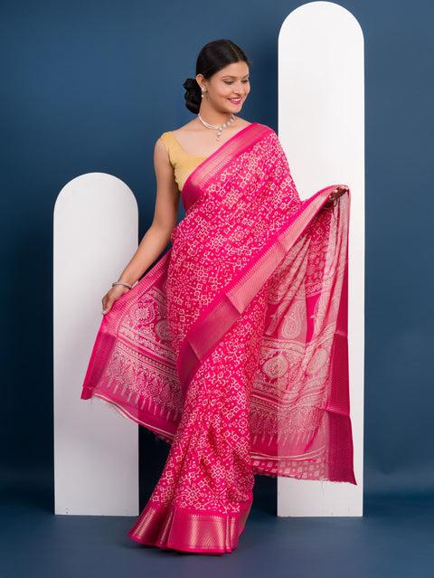 KcPc New Special Cotton silk Ajrakh style With Ajrakh HandPrint Work Saree STL