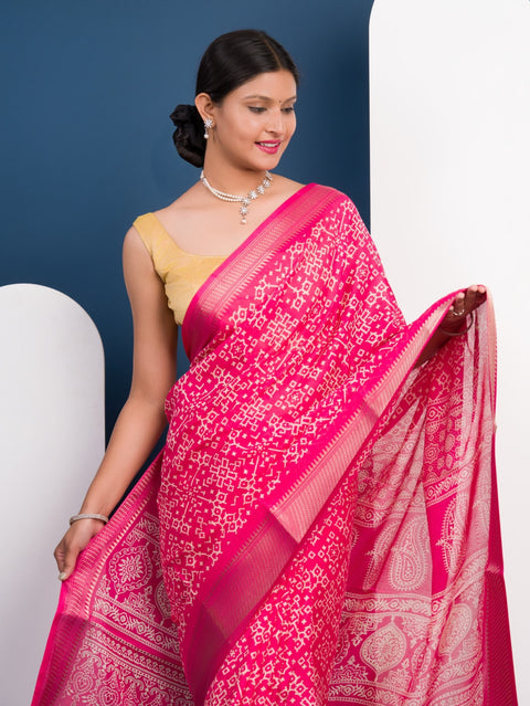 KcPc New Special Cotton silk Ajrakh style With Ajrakh HandPrint Work Saree STL