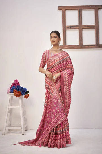 KcPc New Latest Cotton Silk Printed Saree with Zari Border Saree STR