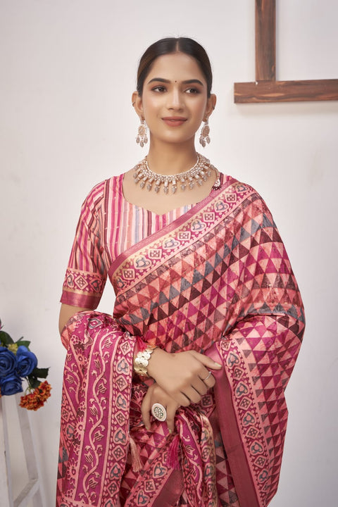 KcPc New Latest Cotton Silk Printed Saree with Zari Border Saree STR