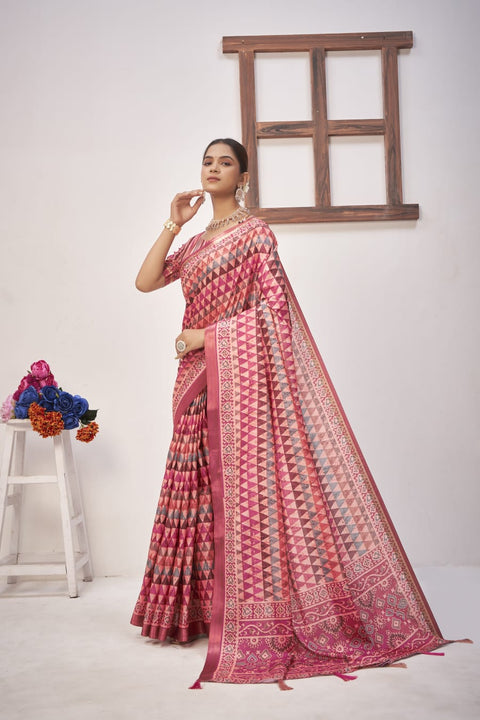 KcPc New Latest Cotton Silk Printed Saree with Zari Border Saree STR