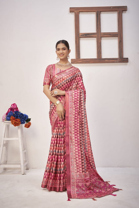 KcPc New Latest Cotton Silk Printed Saree with Zari Border Saree STR