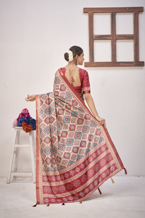 KcPc New Elegant Cotton Silk Printed Saree with Zari Border Saree STR