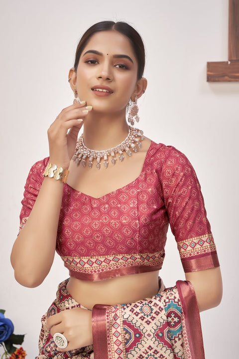 KcPc New Elegant Cotton Silk Printed Saree with Zari Border Saree STR