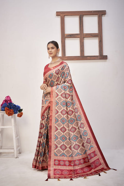 KcPc New Elegant Cotton Silk Printed Saree with Zari Border Saree STR