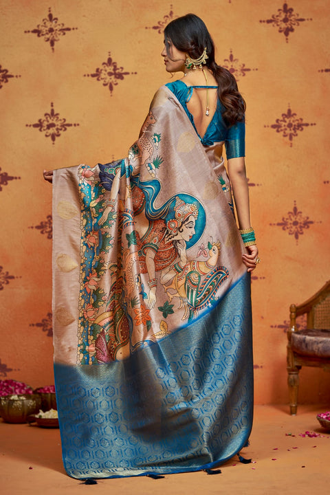 KcPc New Premium Tissue Silk Saree with Kalamkari Design Saree STR