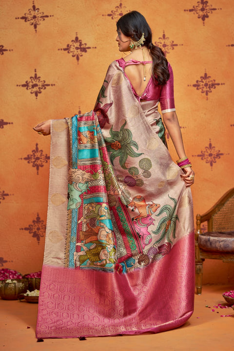 KcPc New Latest Tissue Silk Saree with Kalamkari Design Saree STR