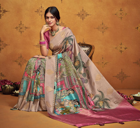 KcPc New Latest Tissue Silk Saree with Kalamkari Design Saree STR