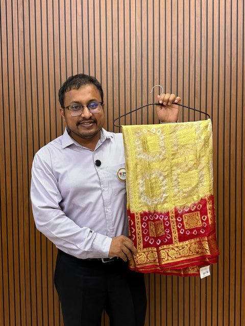 KcPc Banarasi Bandhej Gharchola Dupattas, OR, KC Gold Red