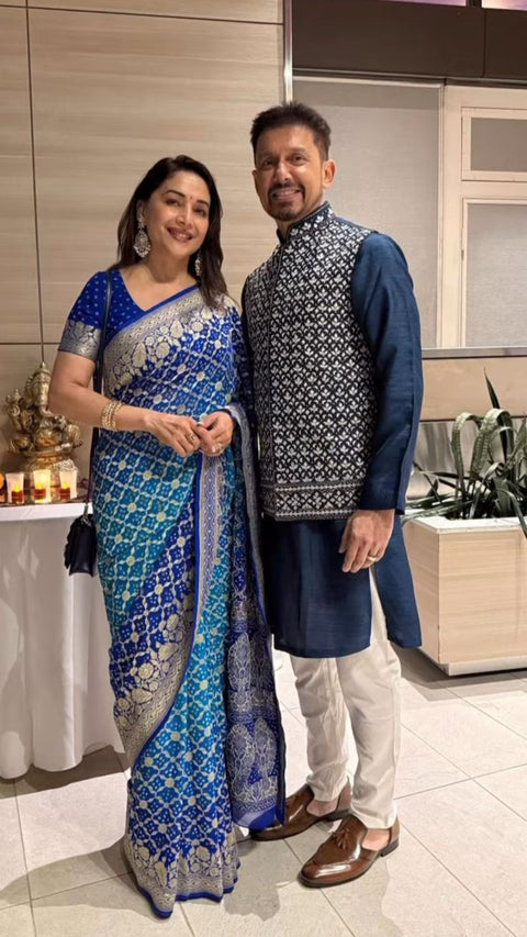 KcPc New Launch Pure Khaddi Georgette Upada Neemzari Bandhej Saree  Firozi Blue