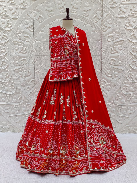 KcPc Pure Gajji Silk Lehenga BITU Red