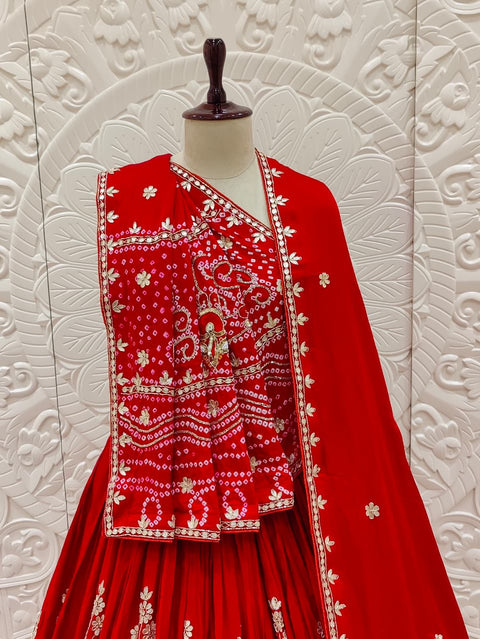 KcPc Pure Gajji Silk Lehenga BITU Red