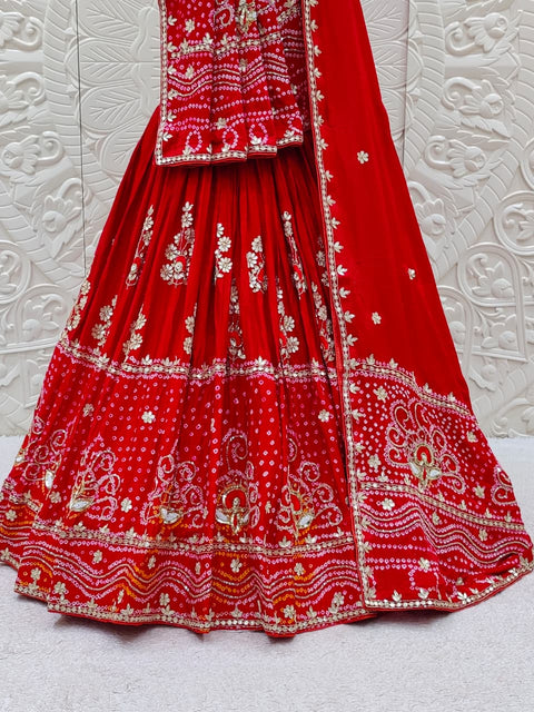 KcPc Pure Gajji Silk Lehenga BITU Red
