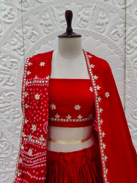 KcPc Pure Gajji Silk Lehenga BITU Red