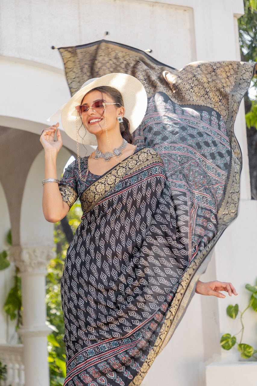 By Ajrakh Saree With Festive Wear