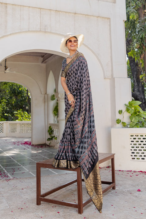 KcPc New Exclusive Gaji Silk Saree with Ajrakh & Banarasi Finish APL
