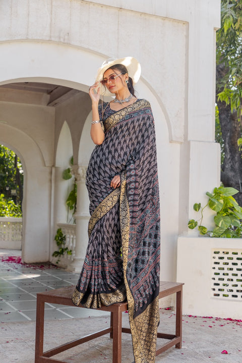 KcPc New Exclusive Gaji Silk Saree with Ajrakh & Banarasi Finish APL