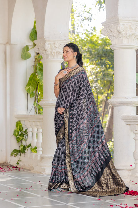 KcPc New Exclusive Gaji Silk Saree with Ajrakh & Banarasi Finish APL