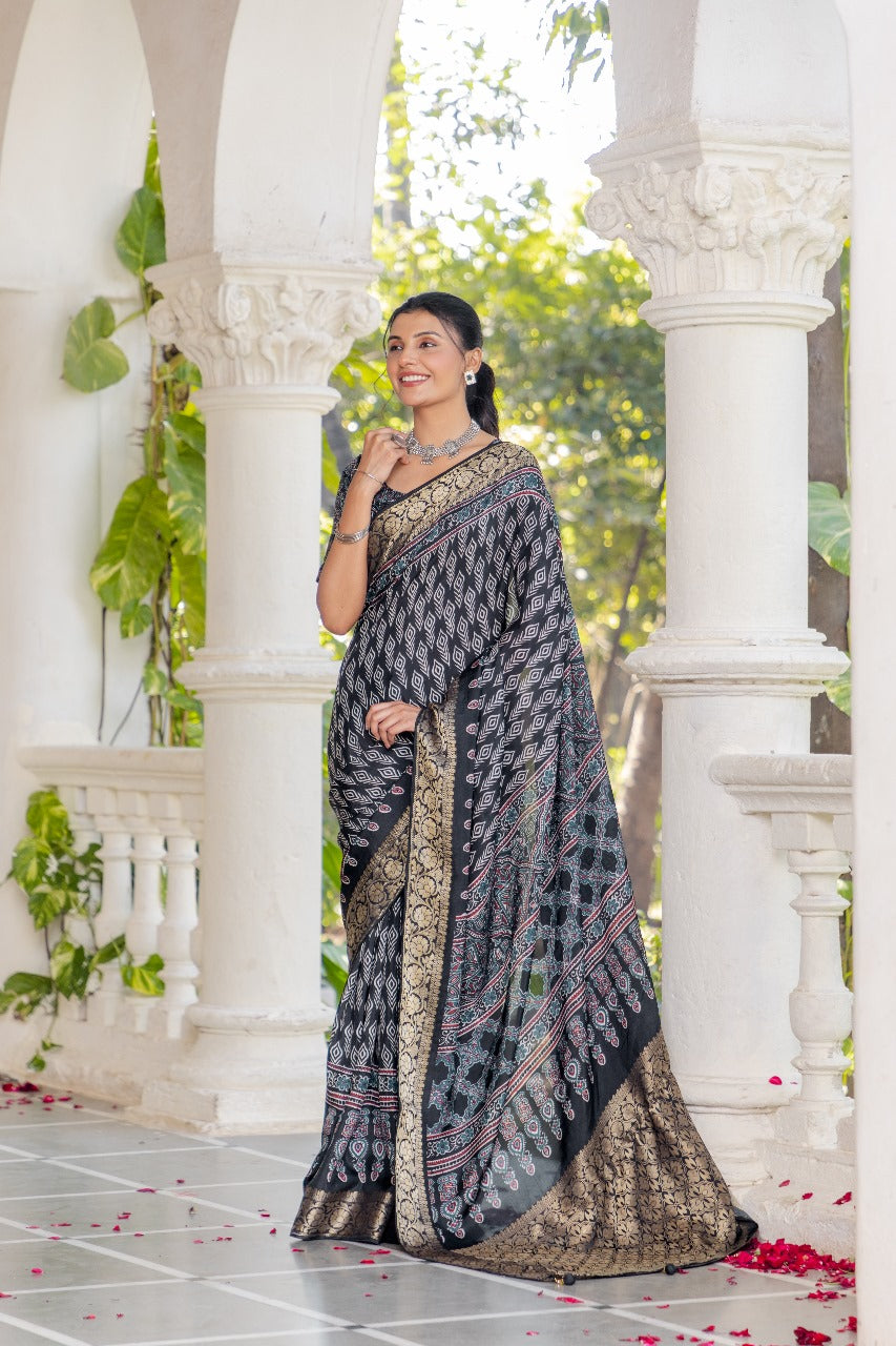 By Ajrakh Saree With Festive Wear