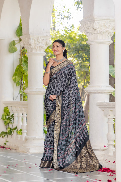 KcPc New Exclusive Gaji Silk Saree with Ajrakh & Banarasi Finish APL