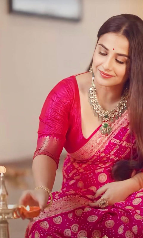 KcPc Latest Pure Khaddi Georgette Upada Neemzari Bandhej Saree Rani