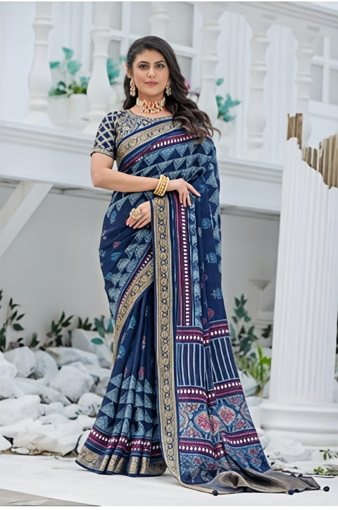 KcPc New Graceful Ajrakh Style Saree in Gaji Silk Fabric APL