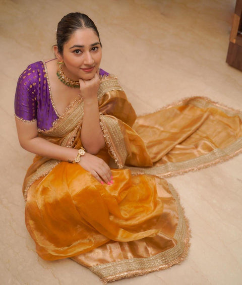 KcPc Pure Banarasi Handloom Heeramandi Look Katan Silk Tissue Fabric Disha Parmar  Inspired Saree  INA